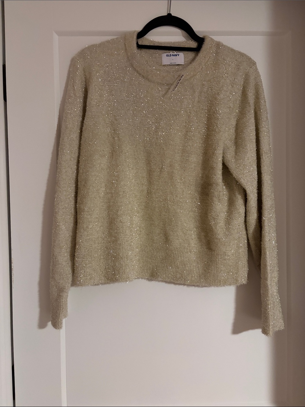 Old Navy Cream Metallic Crewneck Sweater